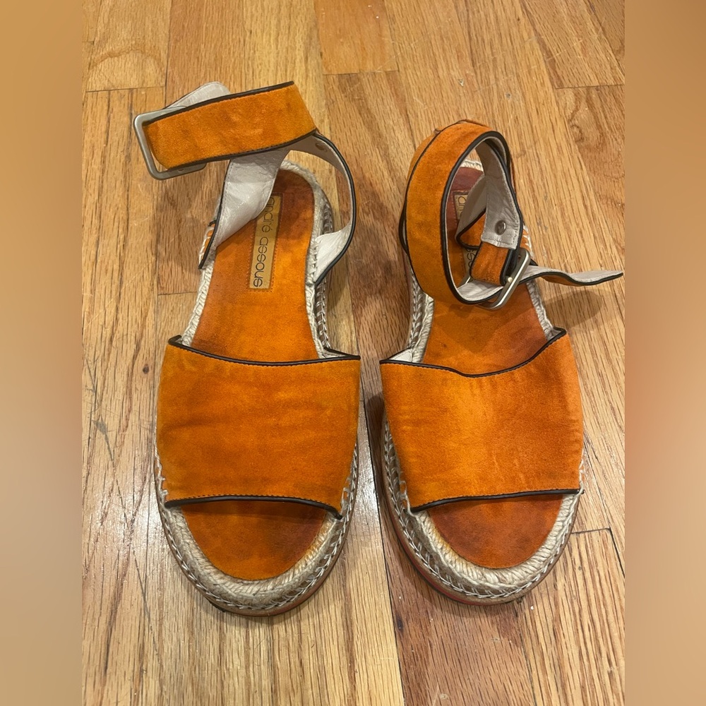 Andre Assous Orange Espadrille Sandals Suede - Picture 2 of 4